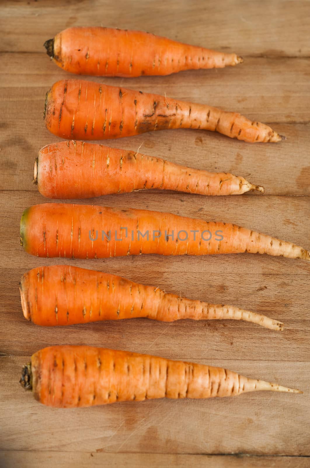 group of Carrots on wooden board