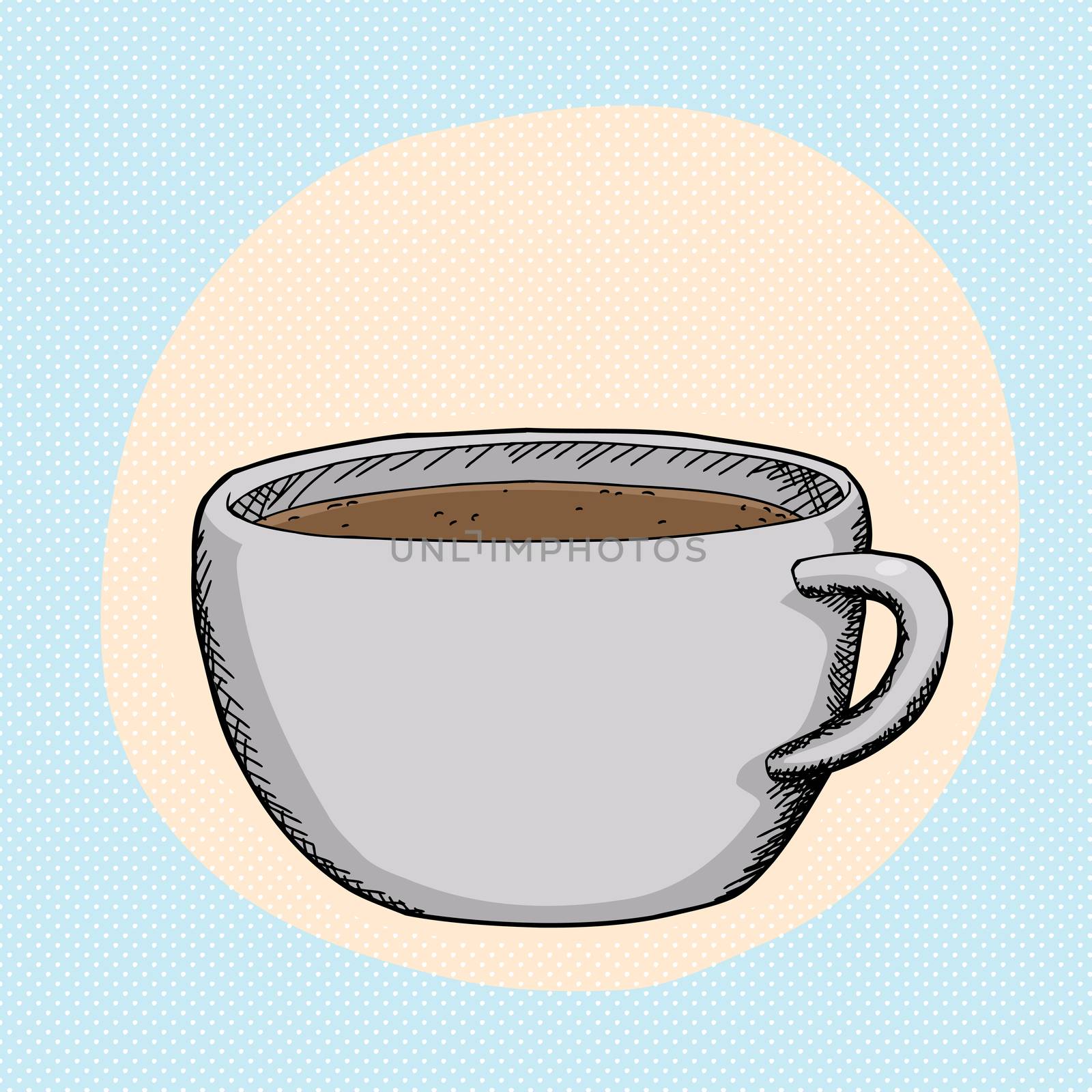 Hand drawn cartoon of full coffee cup