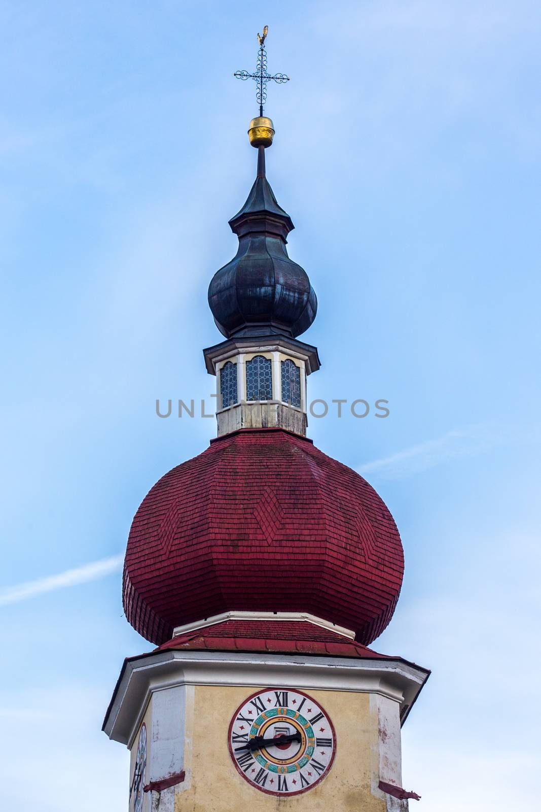 Top of the small old church in mountains Alps Austria