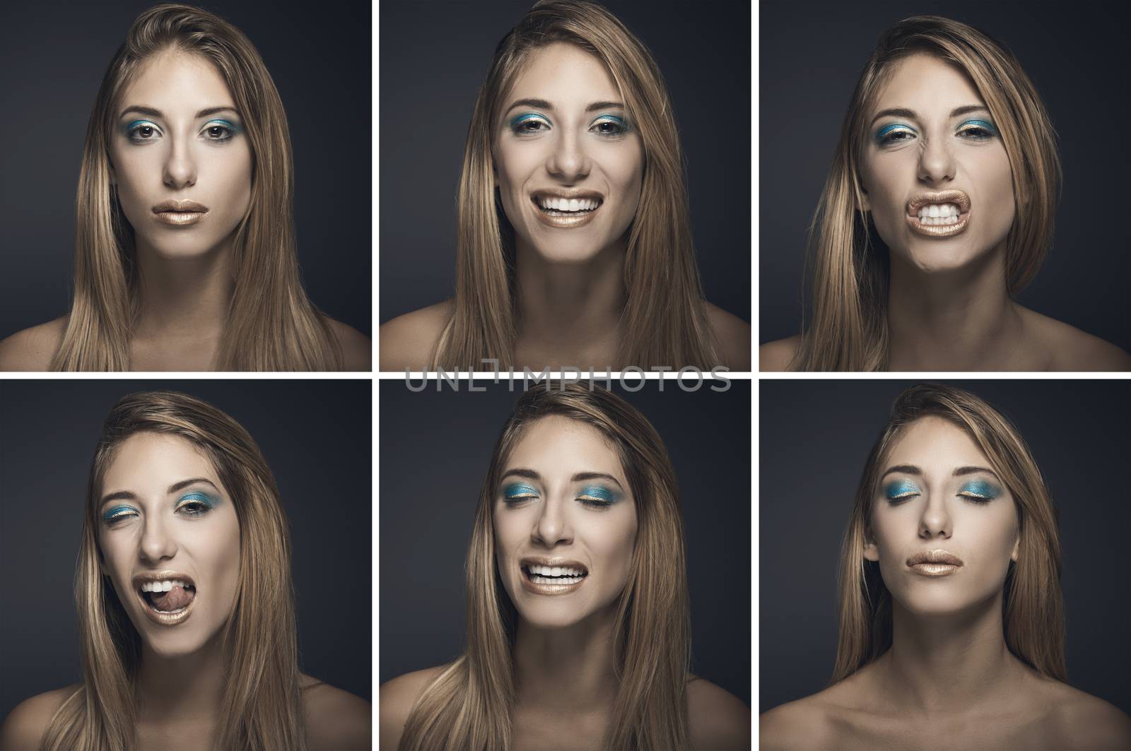 Six portraits of sexy young woman in different expressions by drmglc