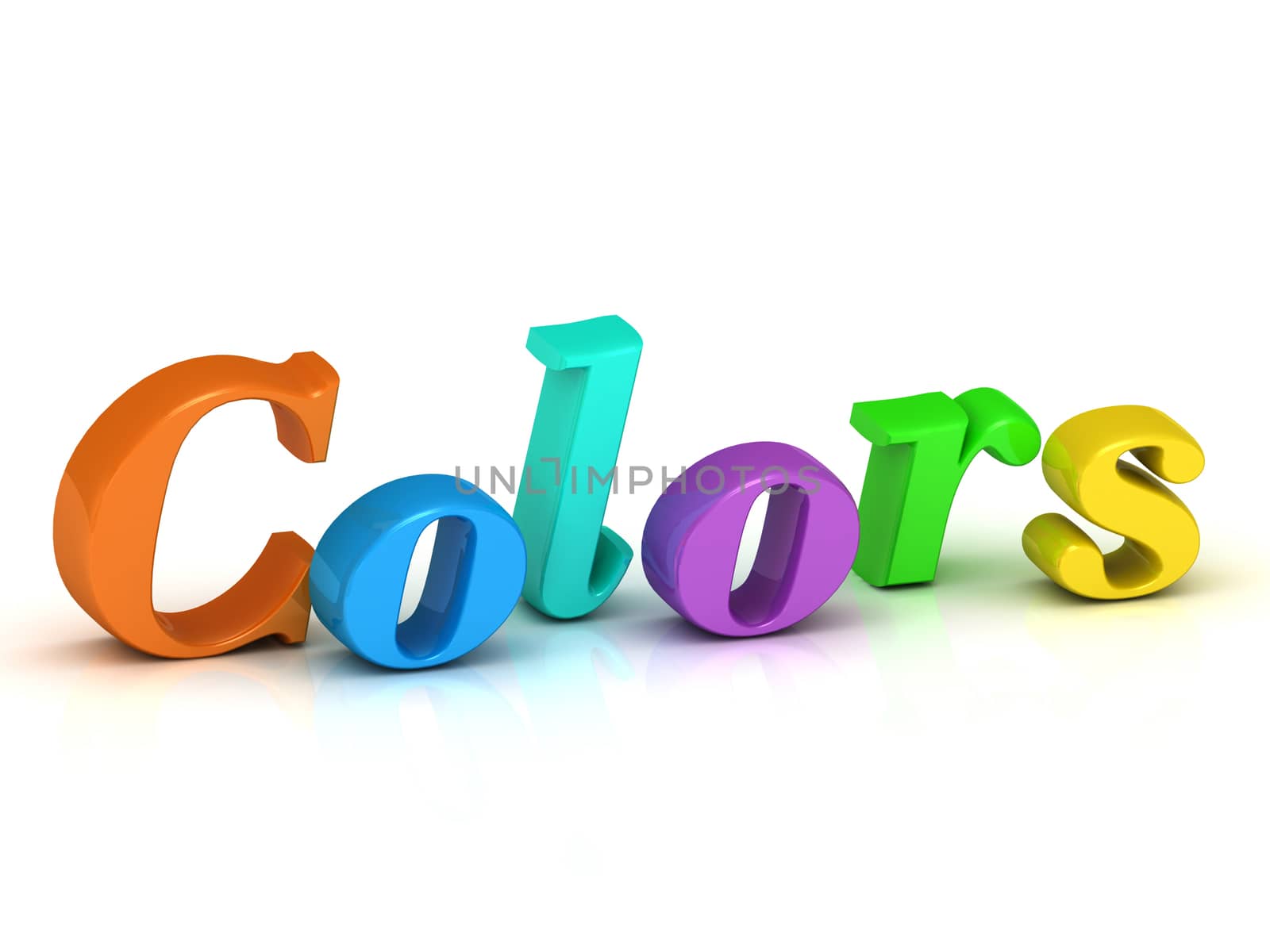 colors 3d inscription bright volume letter on white background