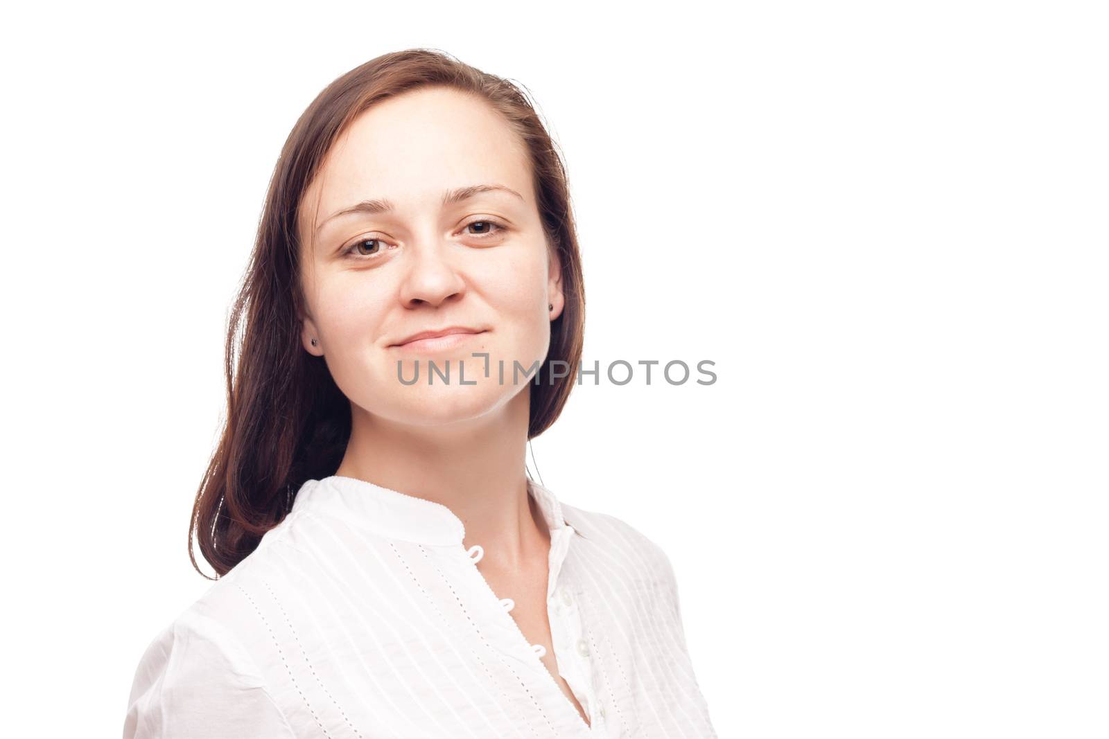 portrait of a smiling woman on white background
