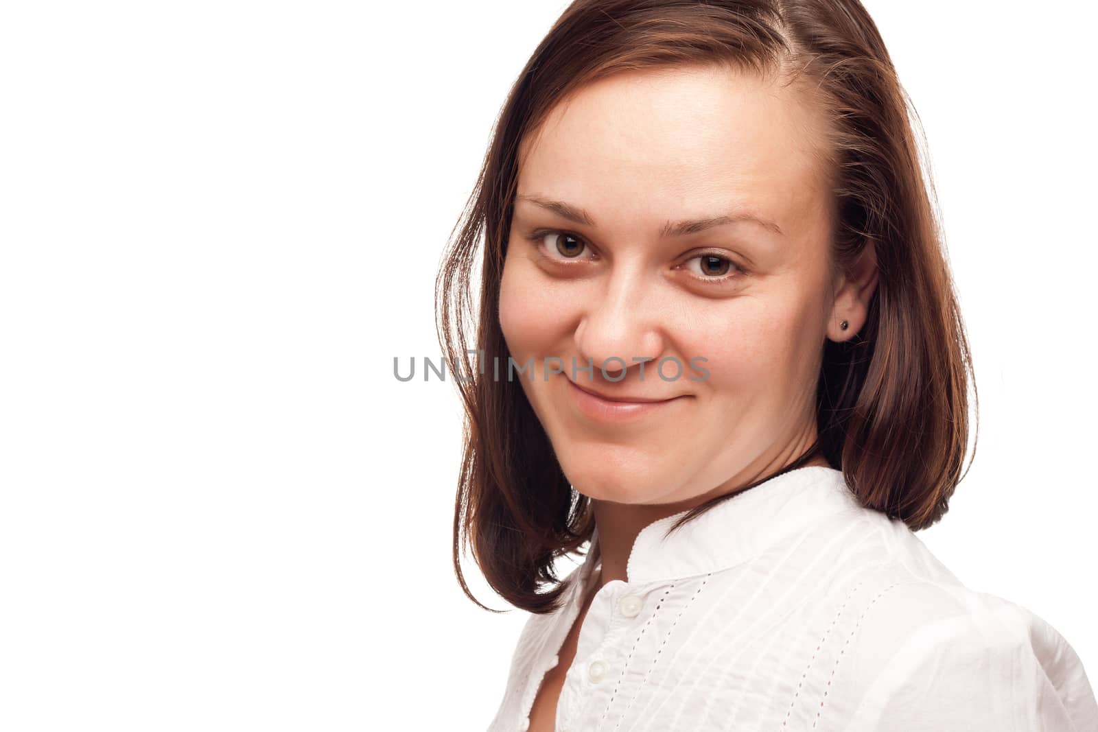 portrait of a smiling woman on white background