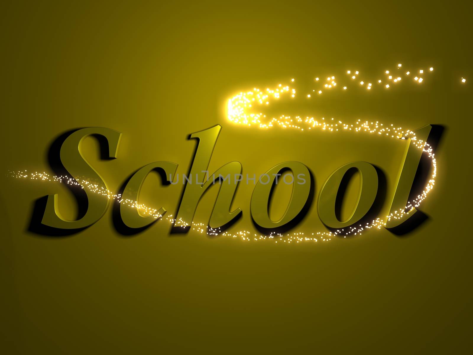 school - 3d inscription with luminous line with spark on contrasting background