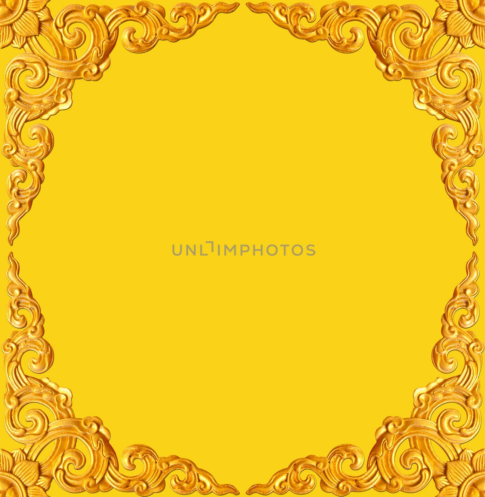 golden flower carve frame isolated on yellow background
