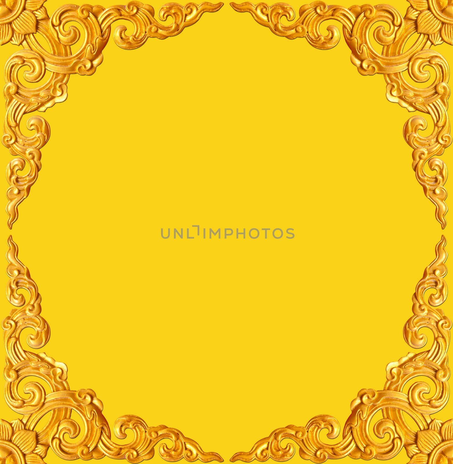 golden flower carve frame isolated on yellow background