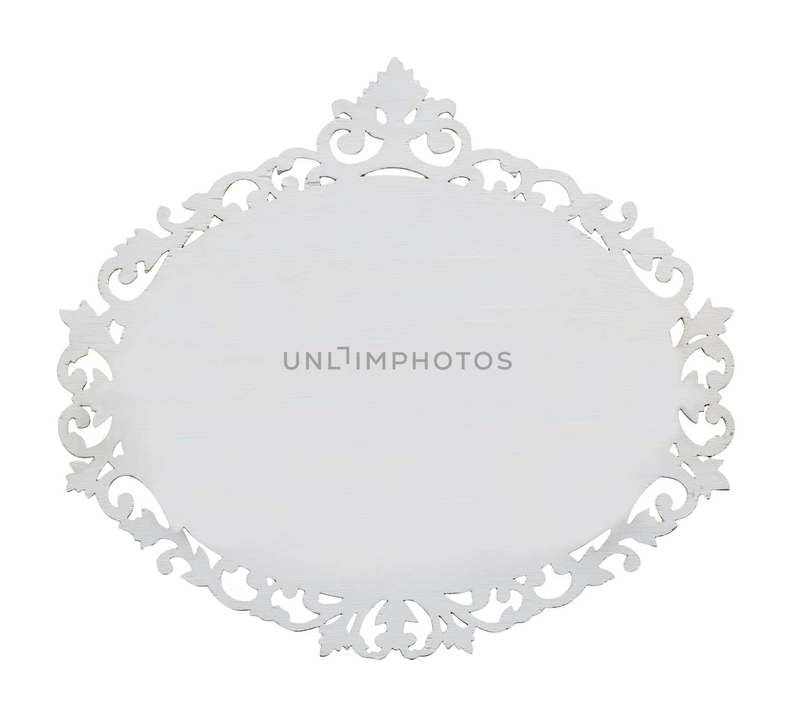 carved oval wood frame isolated on white background