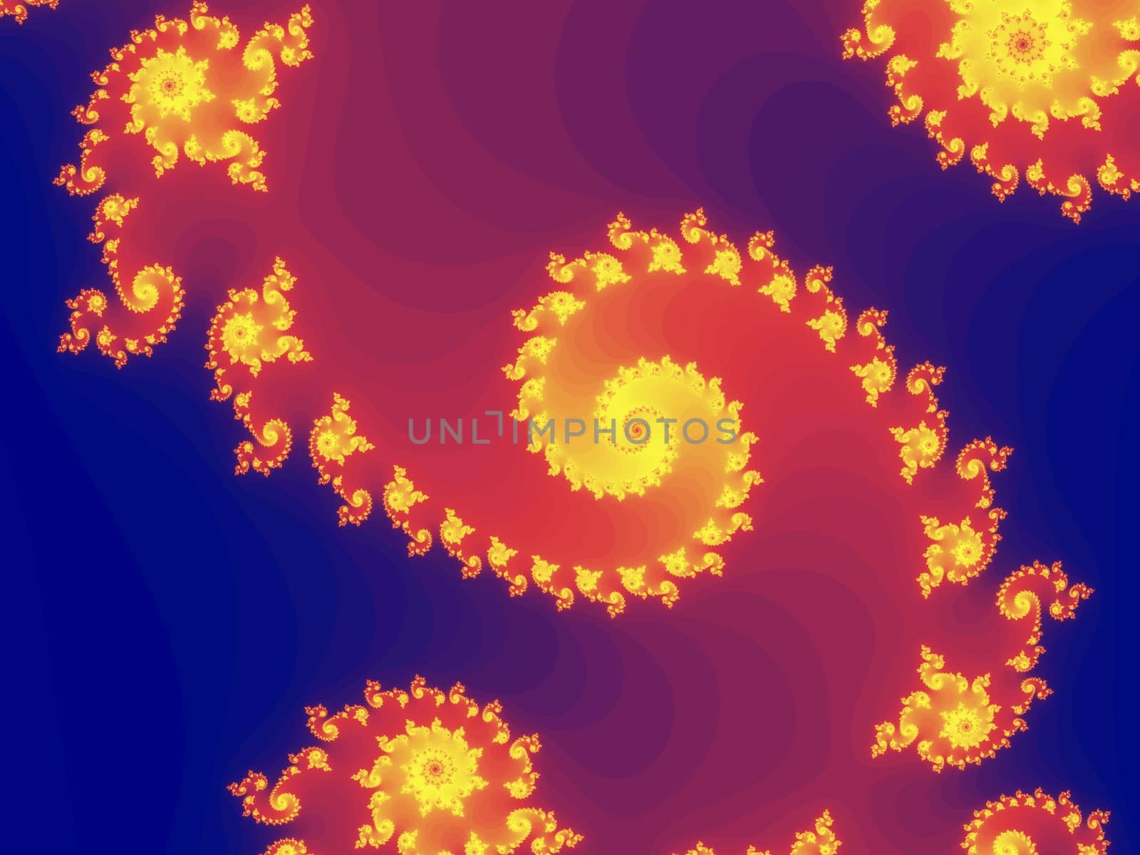 Digital computer graphic - rendering. Patterned fractal spiral in a bright colors for design.