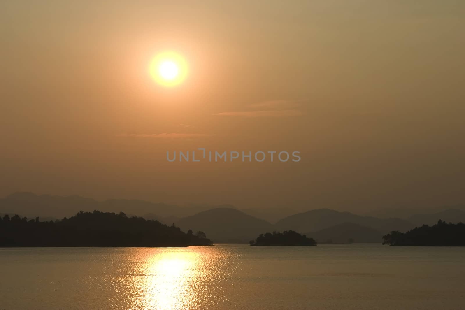 Sun set at Kaeng Krachan dam, Phetchaburi, Thailand