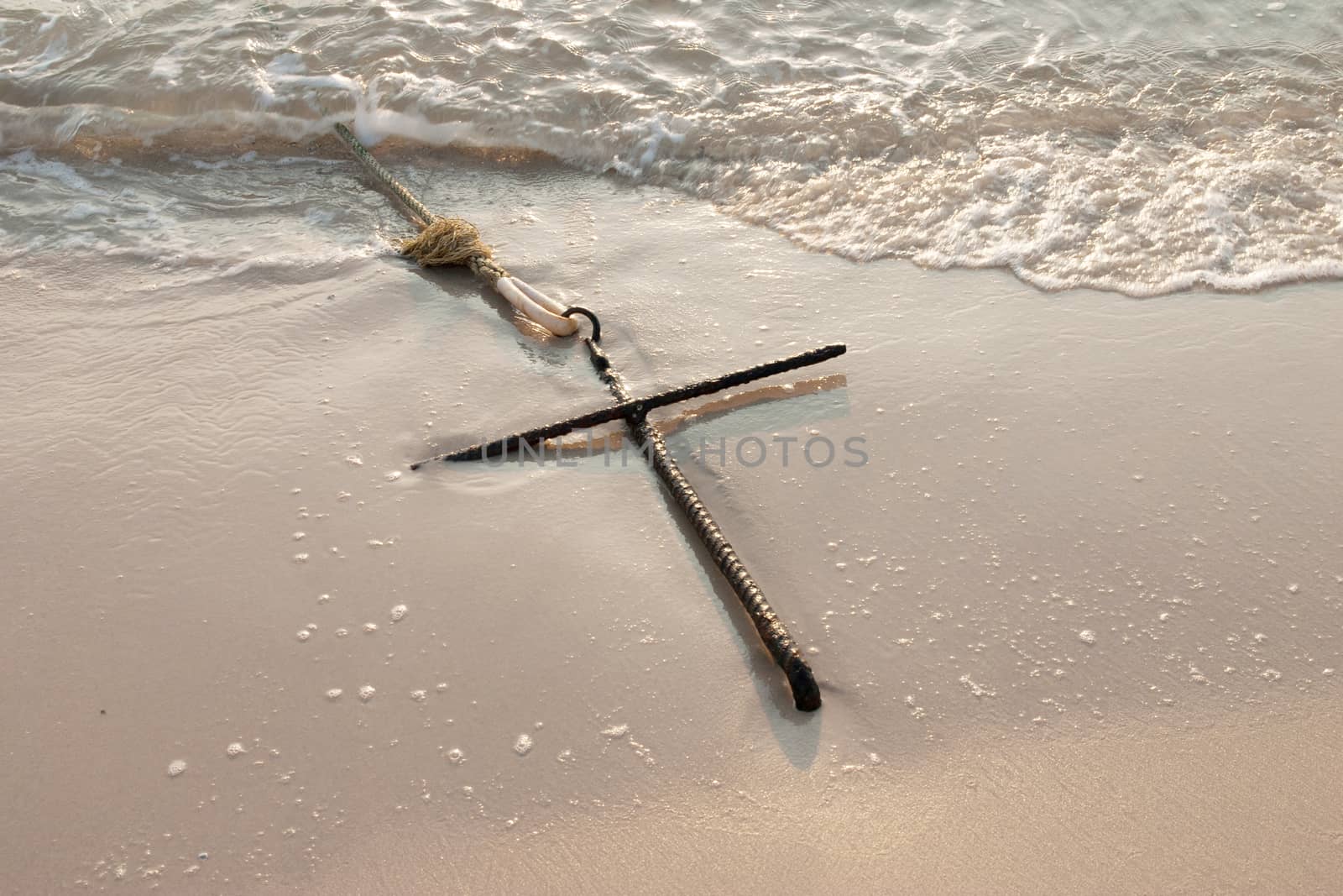 Anchor on sand beach Huahin in Thailand