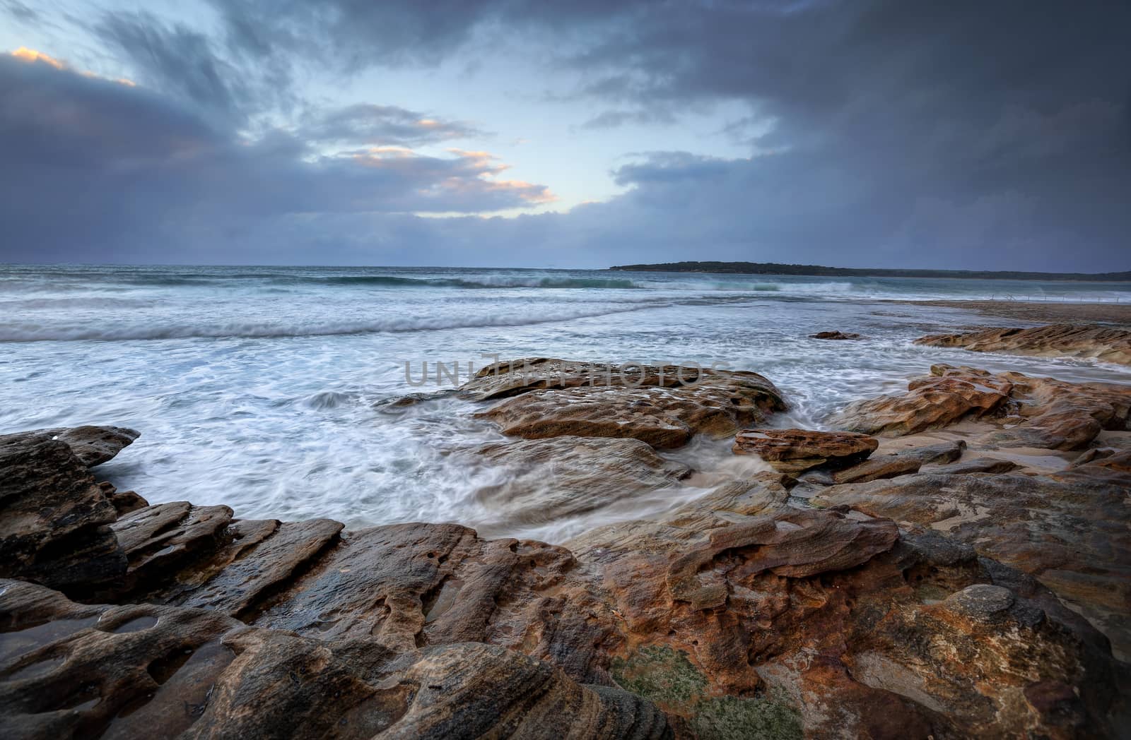 Choppy seas, rain and wind at Oak Park, South Cronulla, NSW, Australia