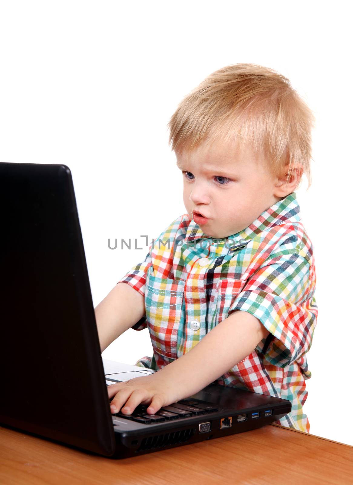 Baby Boy with Laptop by sabphoto