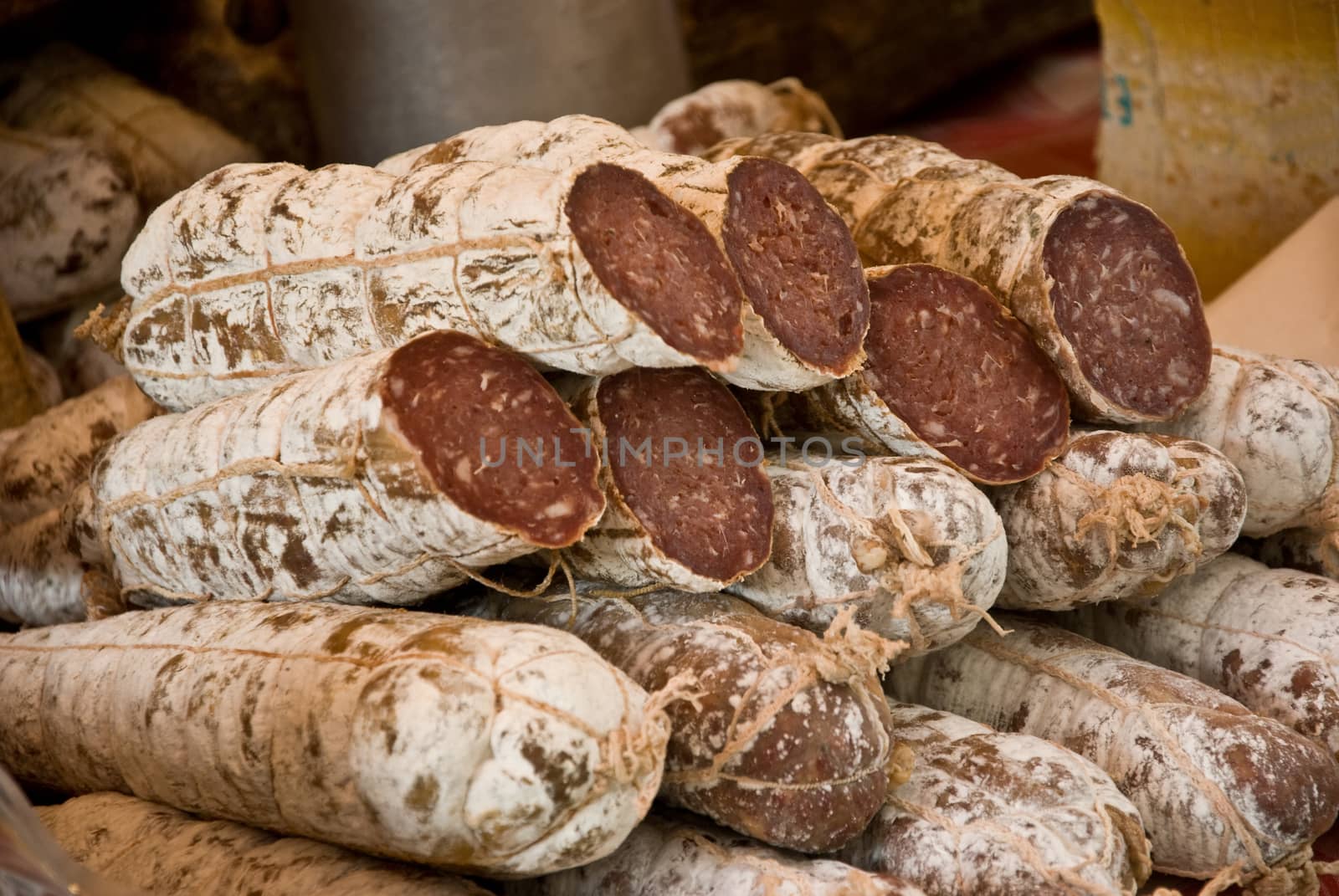 Sausage at a French Market by NeydtStock