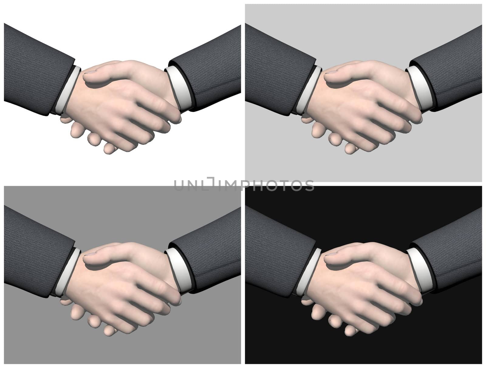 Set of businessman handshake - 3D render by Elenaphotos21