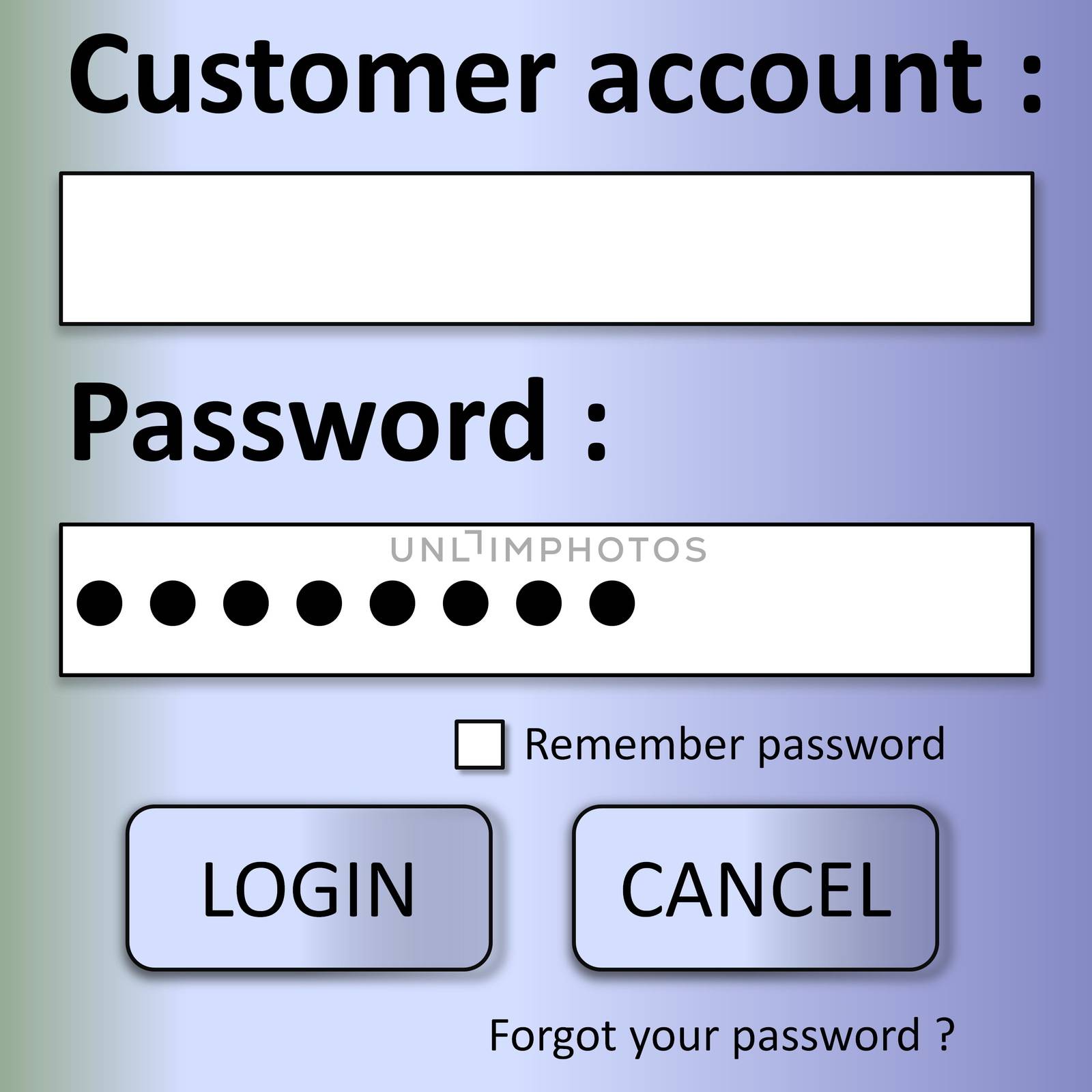 Customer login form with password and buttons