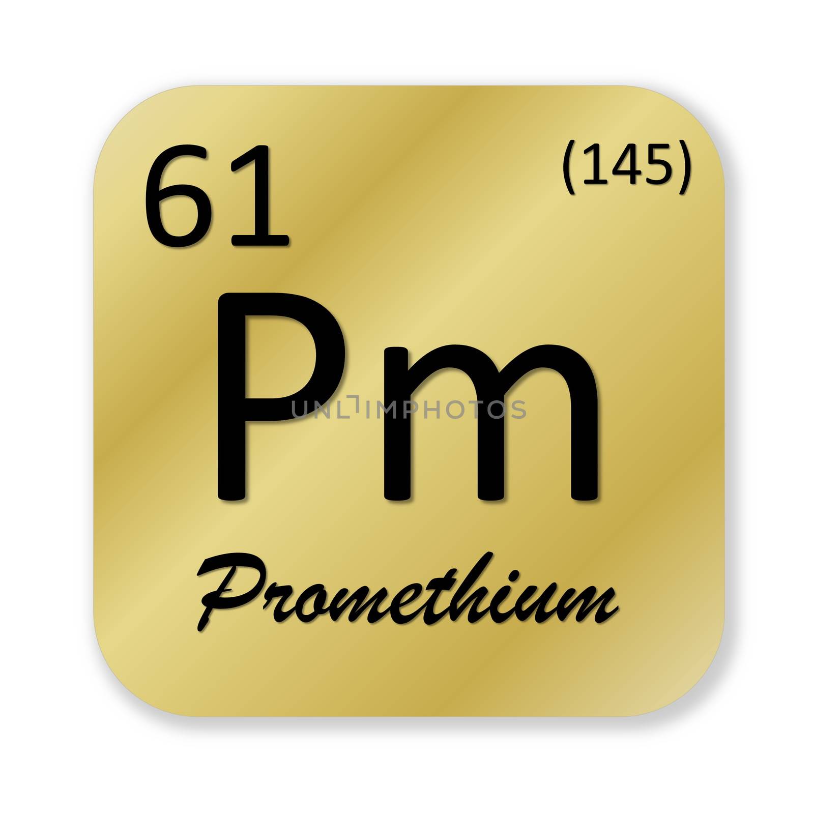 Black promethium element into golden square shape isolated in white background