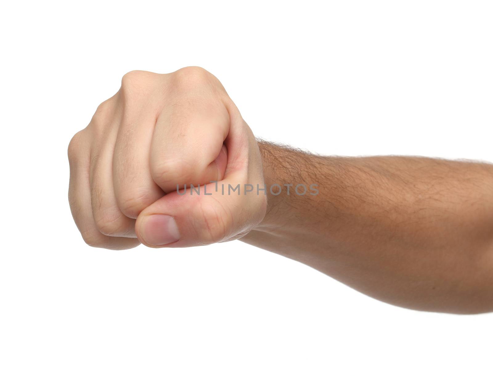 Hand signs. Punch fist isolated on white background