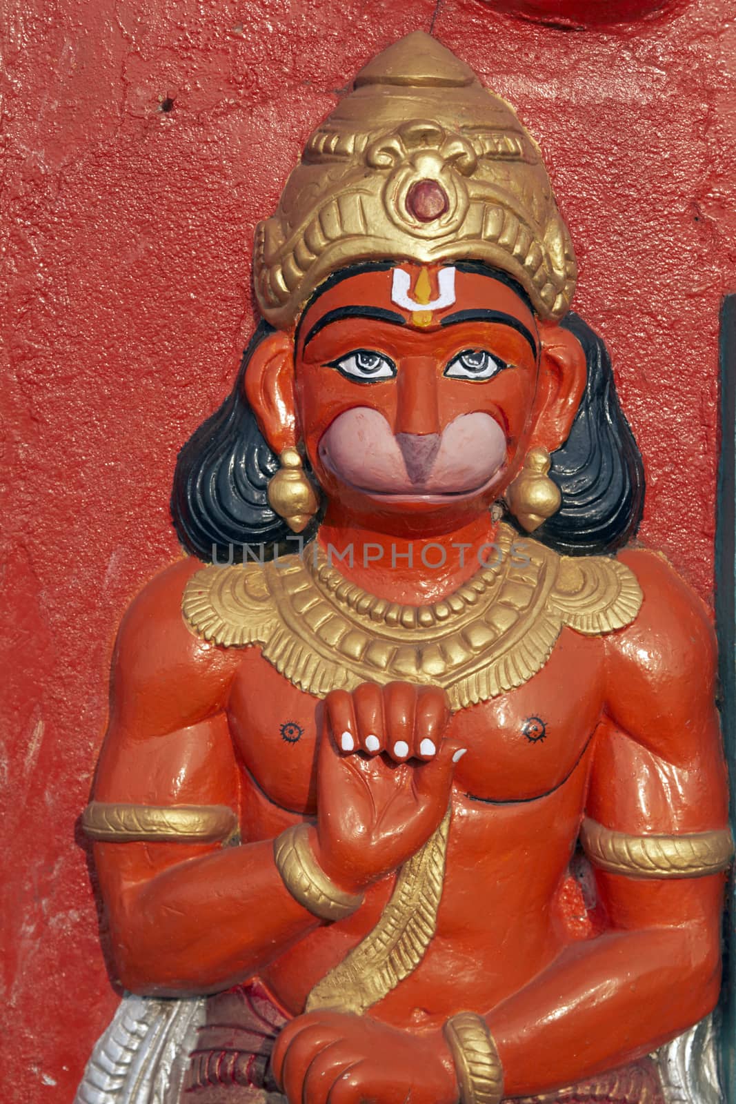 Statue of the Hindu religious figure Hanuman, the monkey god outside a temple in Bhubaneswar, Orissa, India.