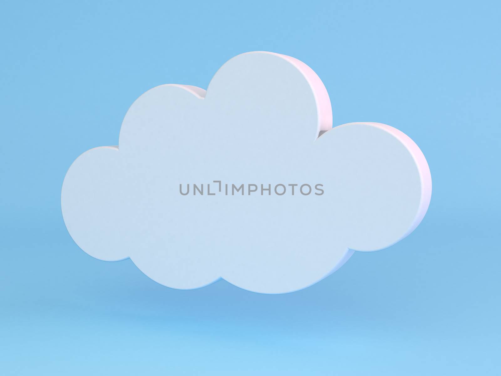 3D render of cloud icon on light blue background.