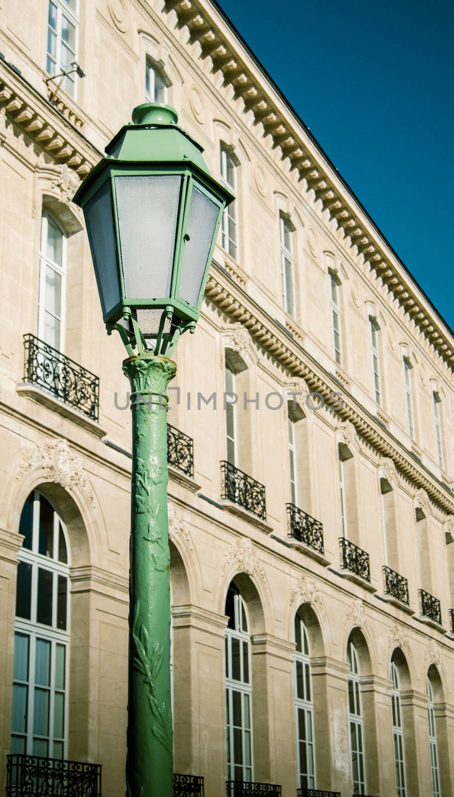 Green Lamp Post Beside Grand Majestic Palace In Marseille, France