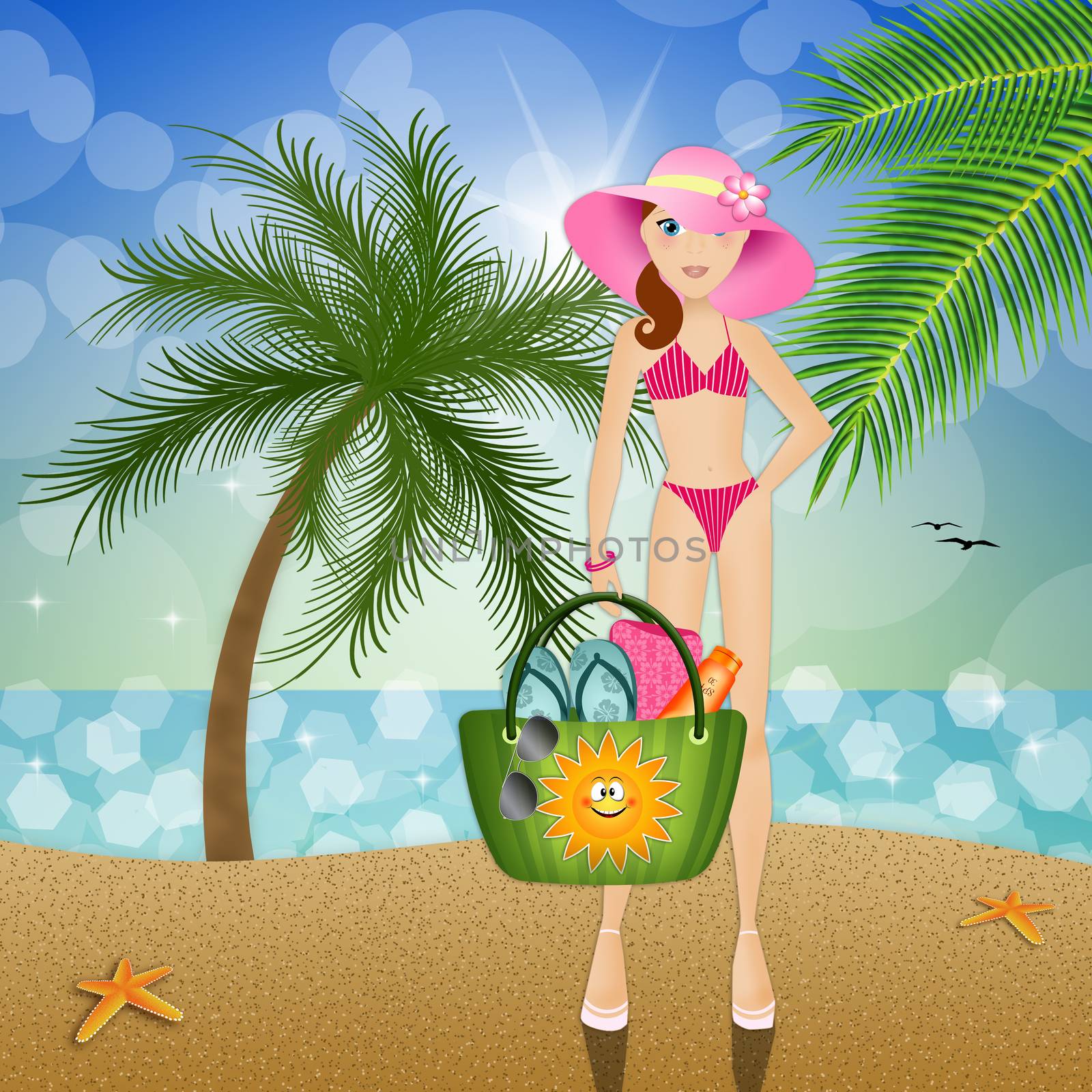 Woman with beach bag on the beach