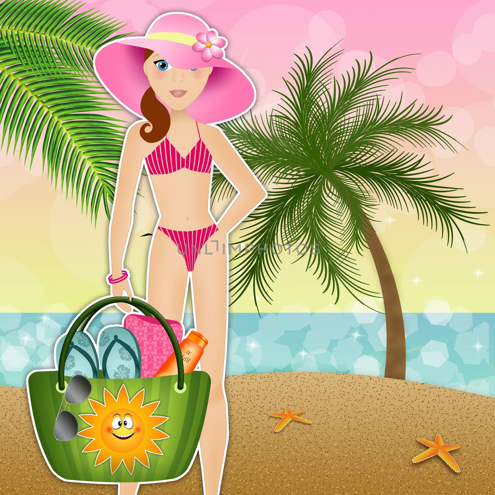 Woman with beach bag on the beach
