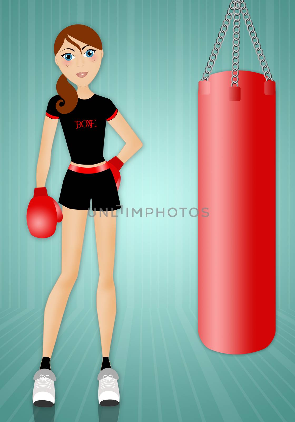 Woman doing boxe in the gym by sognolucido