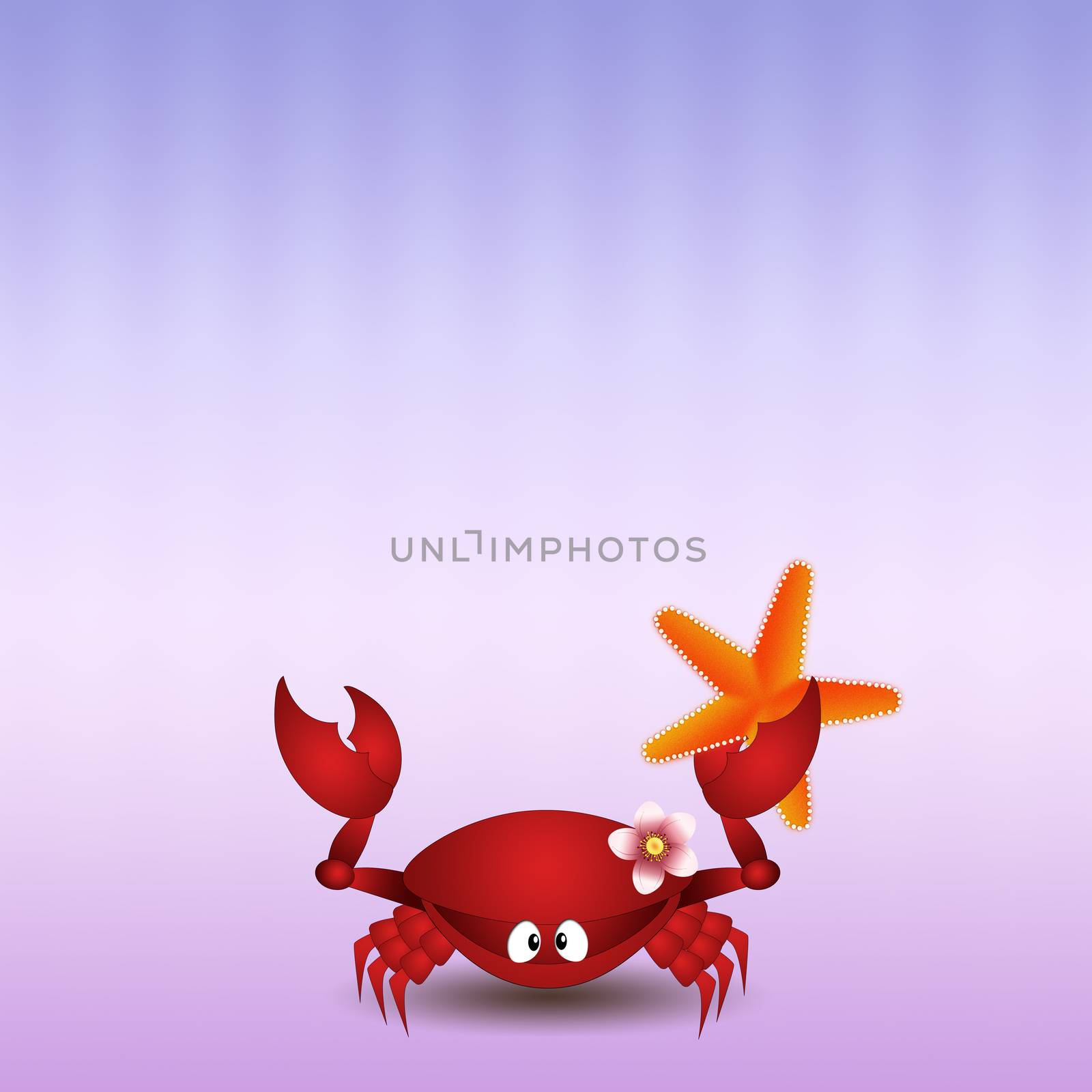 illustration of a Funny crab with starfish