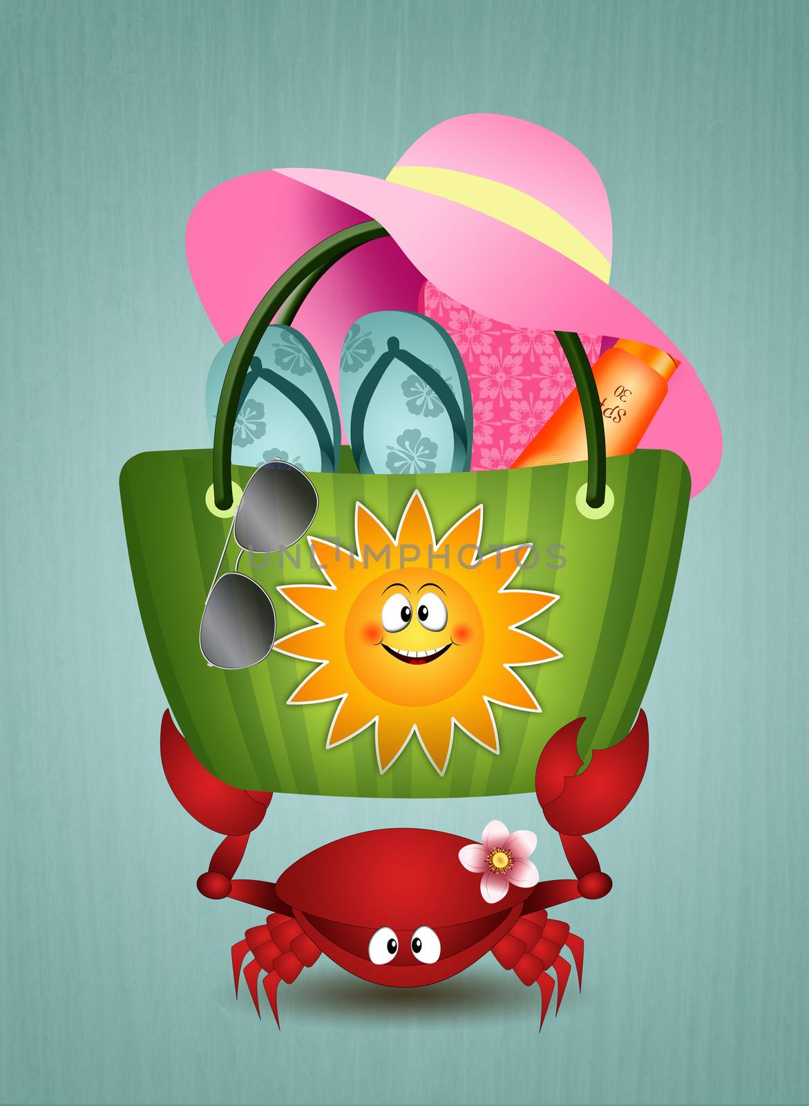 Crab with beach bag by sognolucido