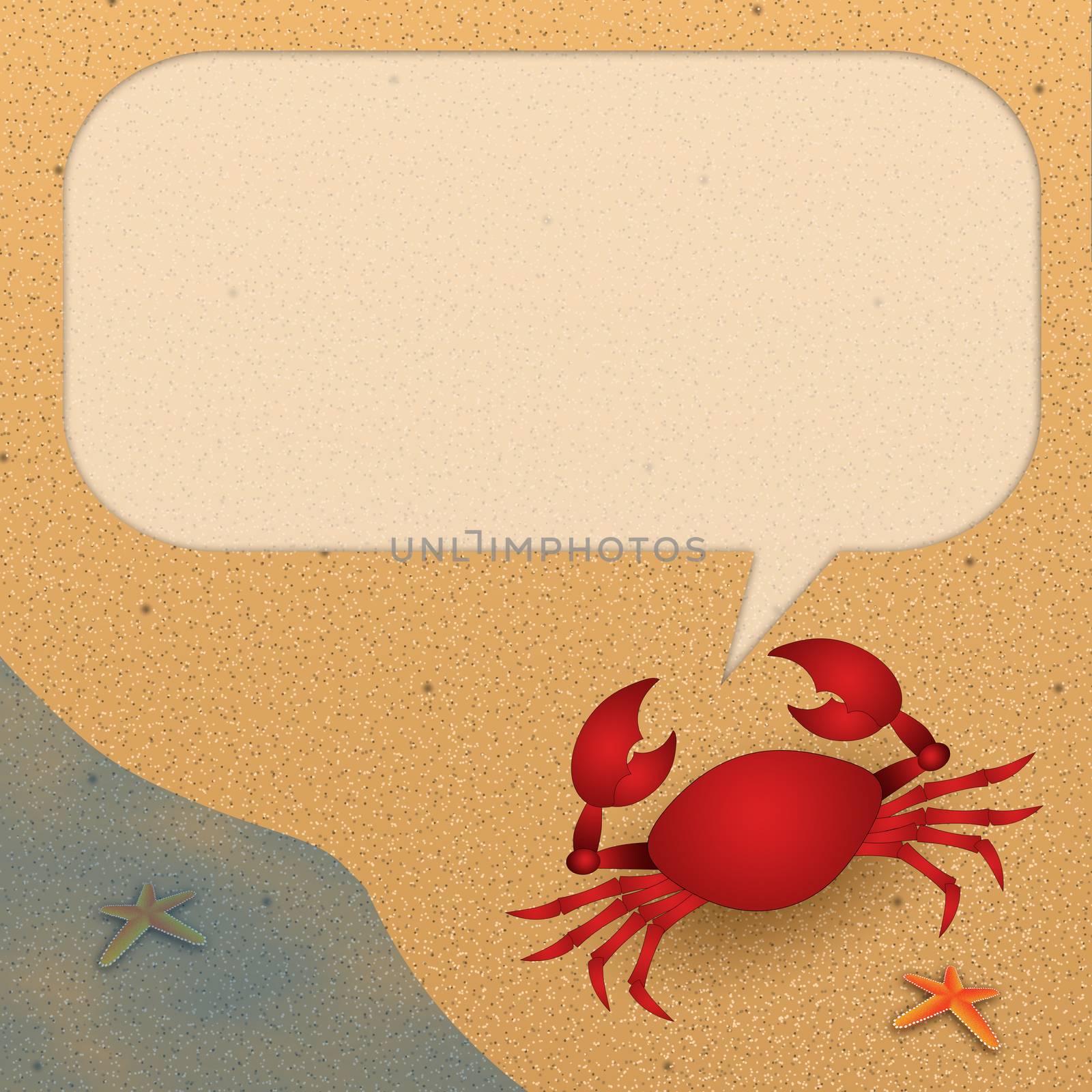 Crab with comics on the beach by sognolucido
