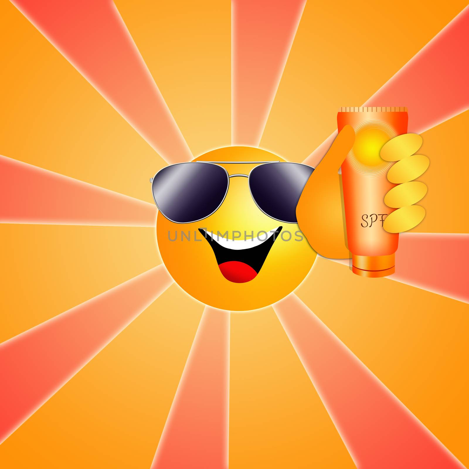 Funny sun with sunscreen