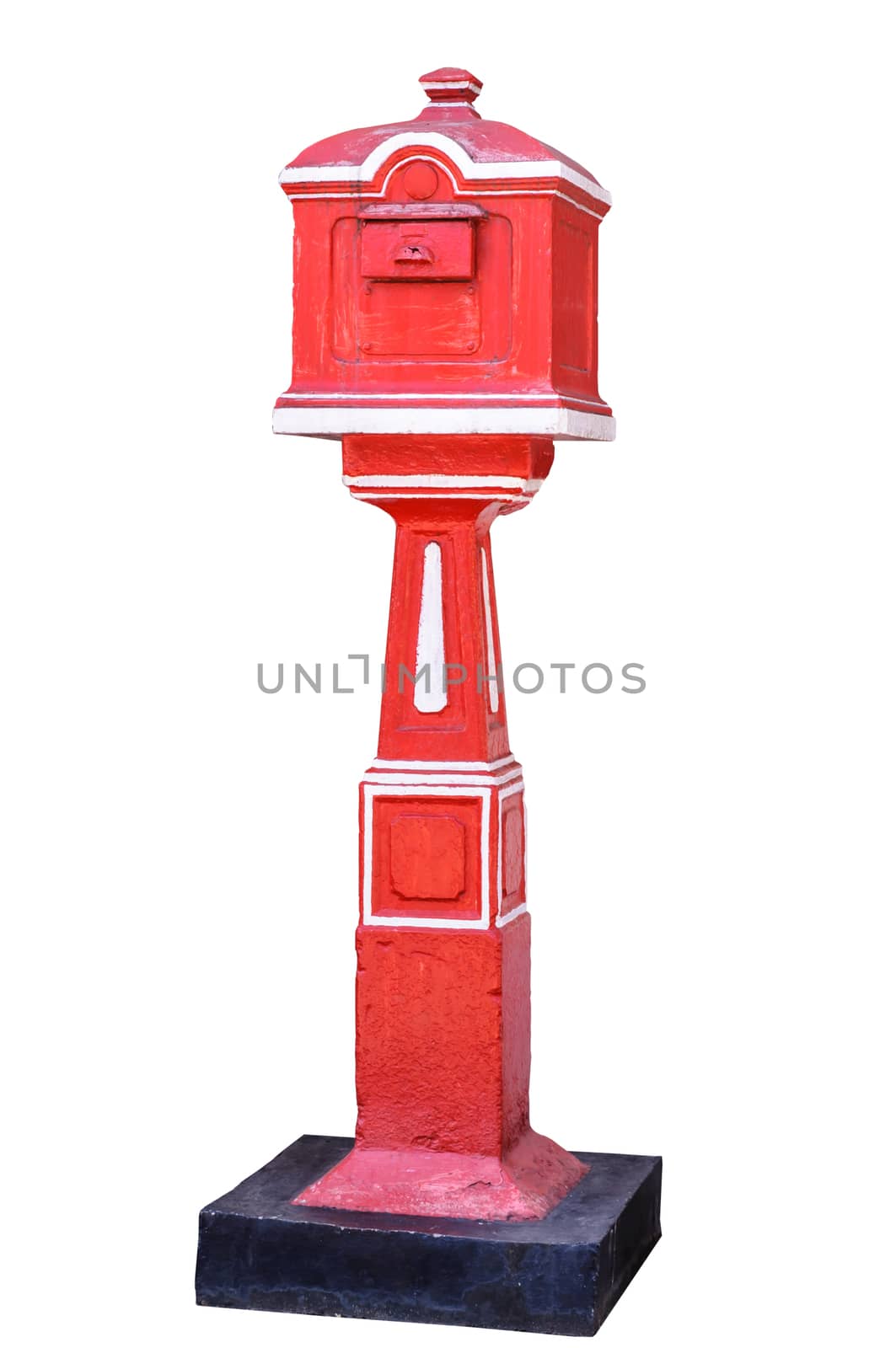 Red old-fashioned mailbox isolated on white background with clipping path
