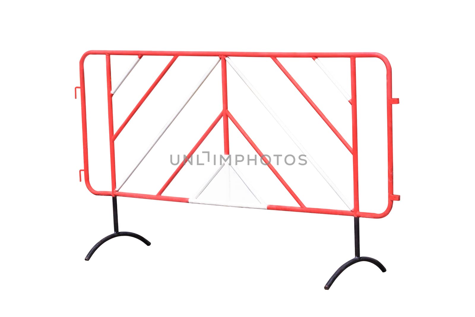 Red and white steel barrier isolated on white, with clipping path