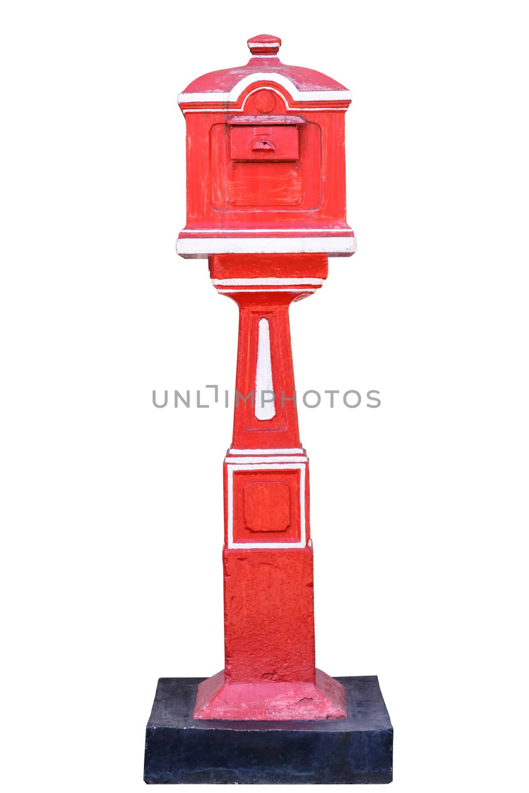 Red old-fashioned mailbox isolated on white background with clipping path