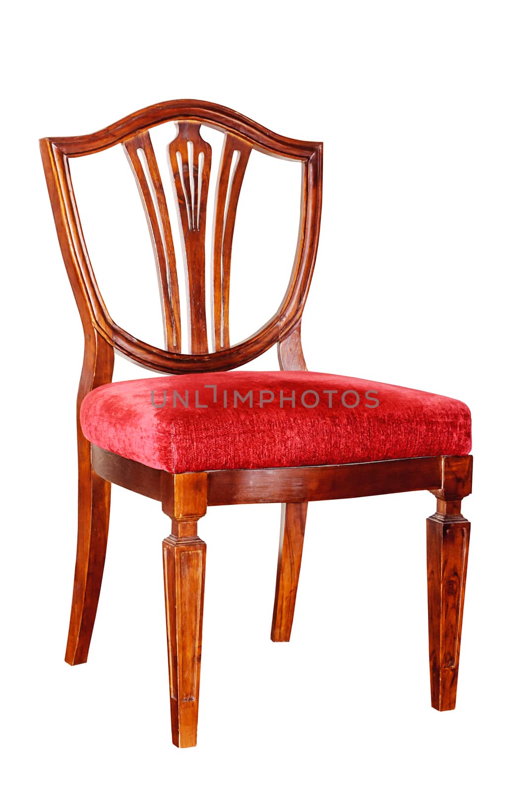 Wooden chair cushion red cloth isolated on white with clipping path