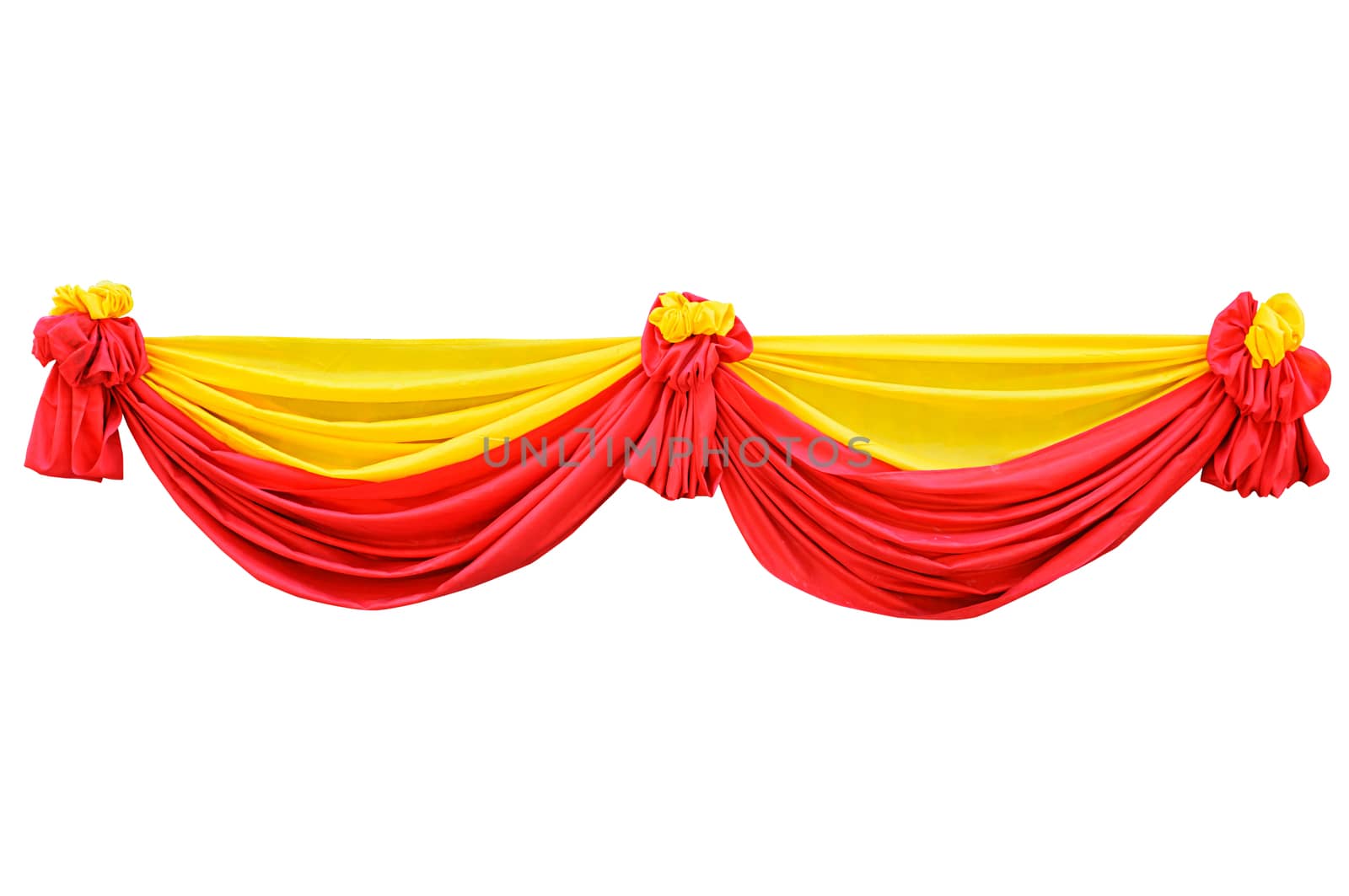 Red and yellow fabric ribbon for ceremony isolated on white with clipping path.
