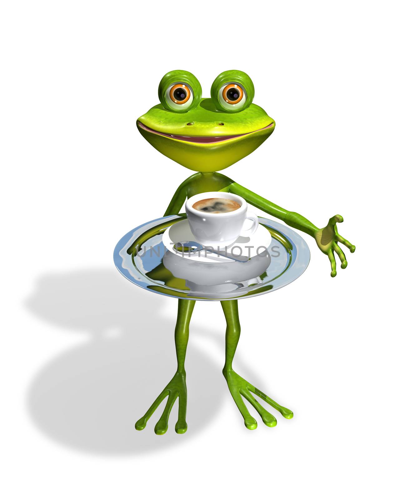 abstract illustration frog with a cup of coffee