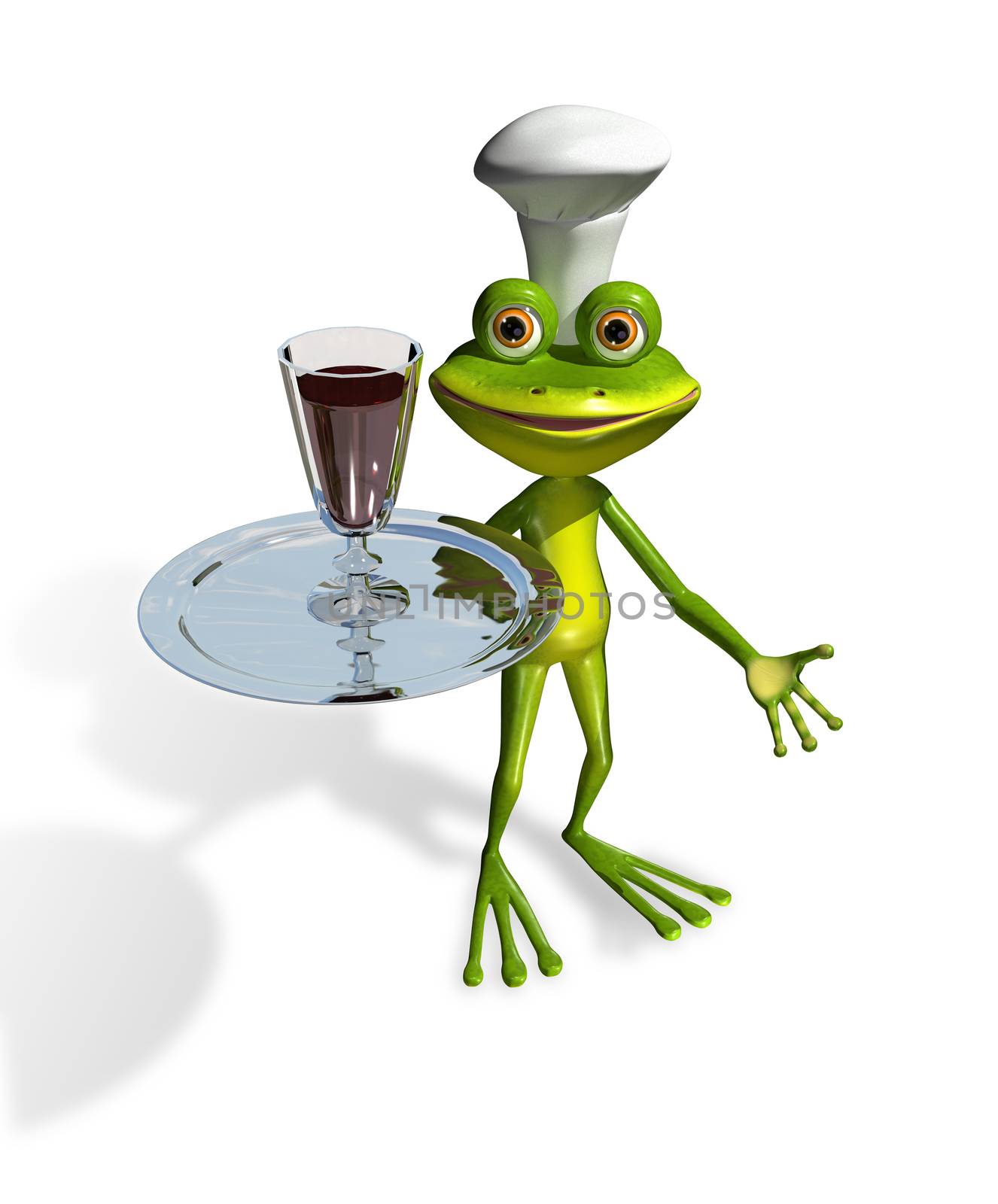 frog with a glass of wine on a tray by brux