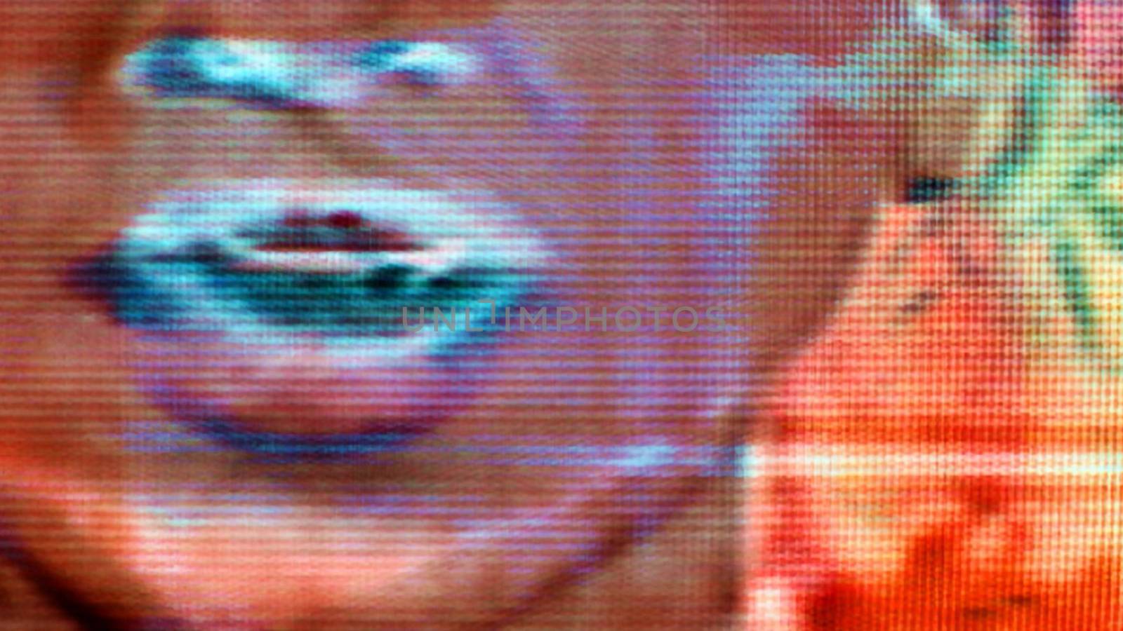 Tech Screen Face 0132. TV screen tech with face.