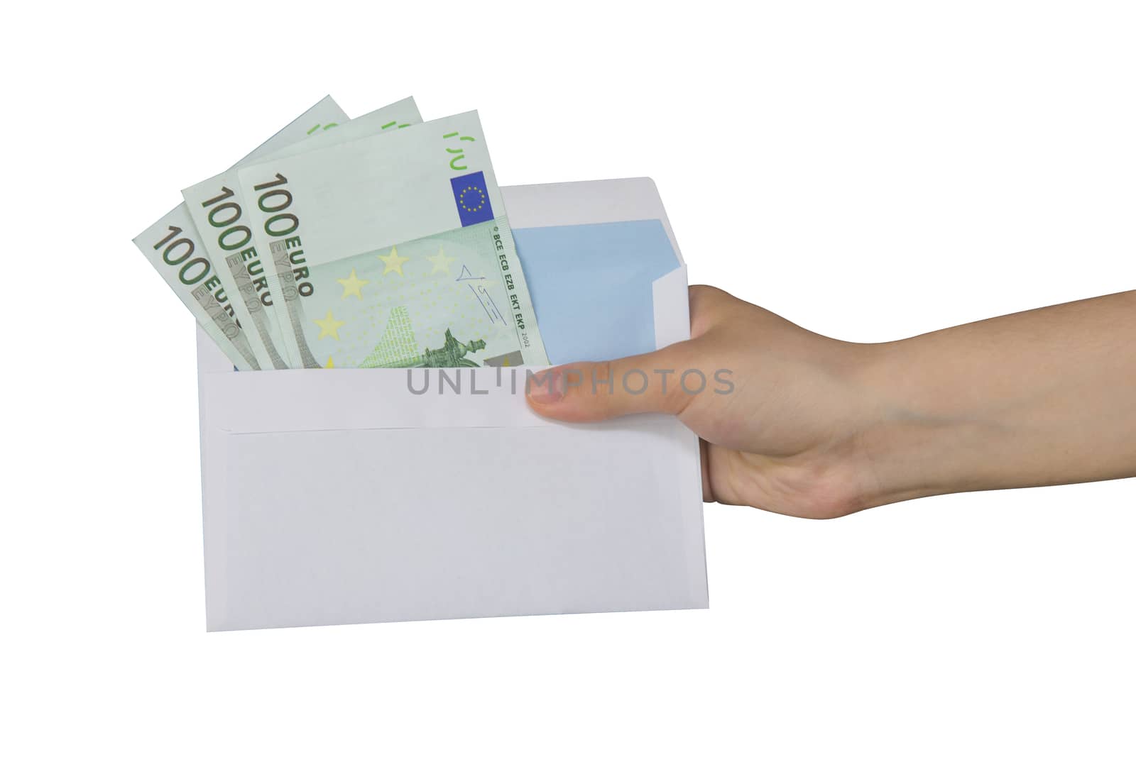 Hand taking an envelope with euros inside