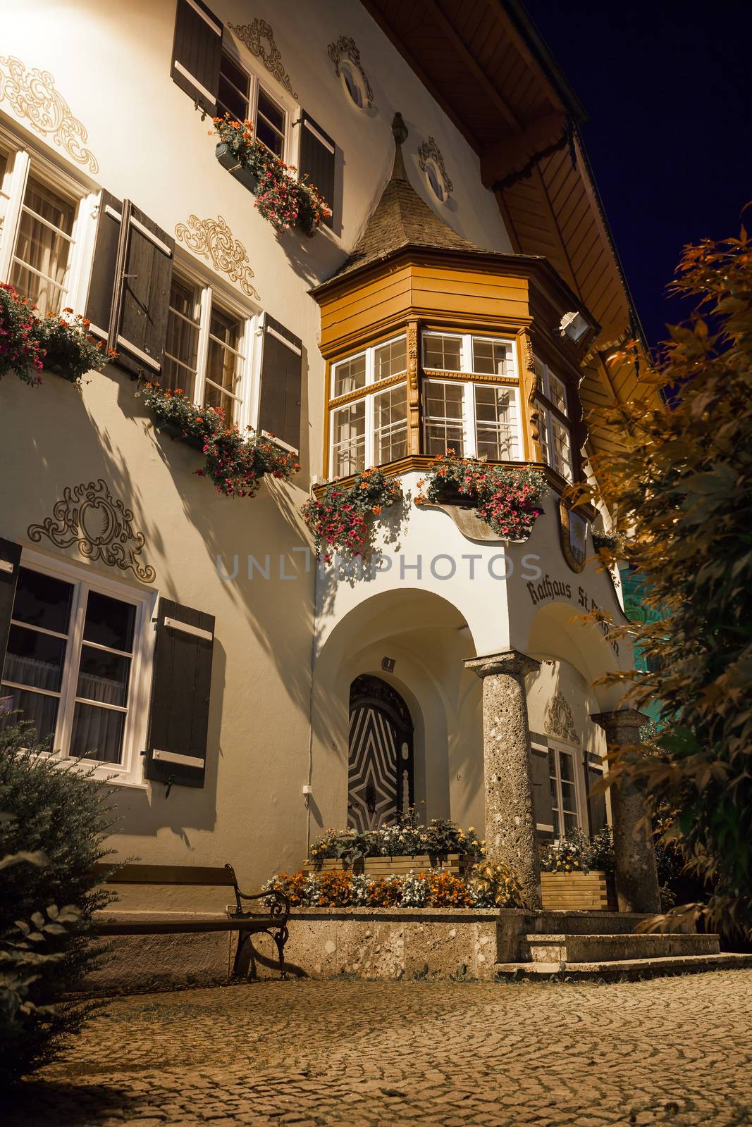 St. Gilgen townhall at night, Austria