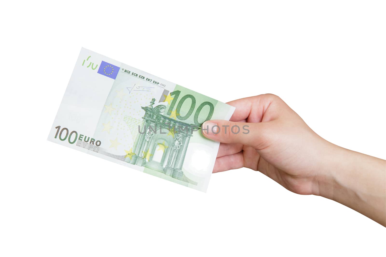 Hand taking a banknote of 100 euro