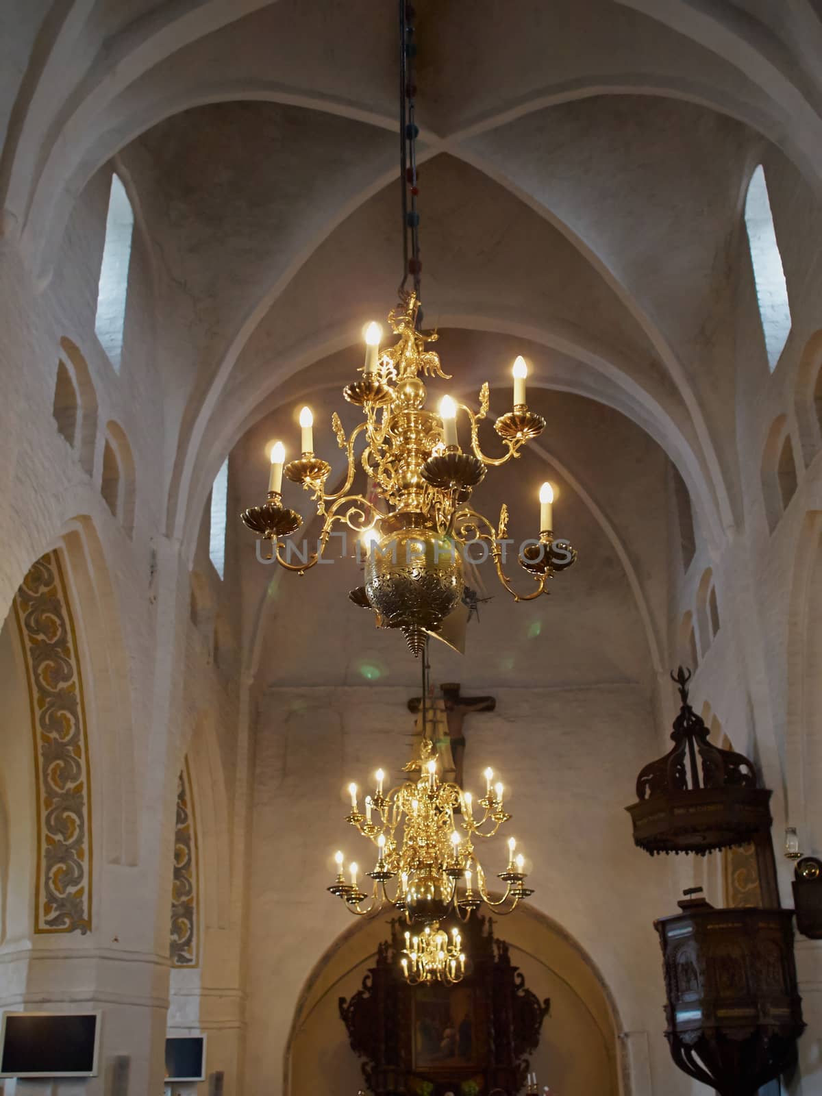 Classical Style Old Beautiful Crystal Chandelier inside a Church