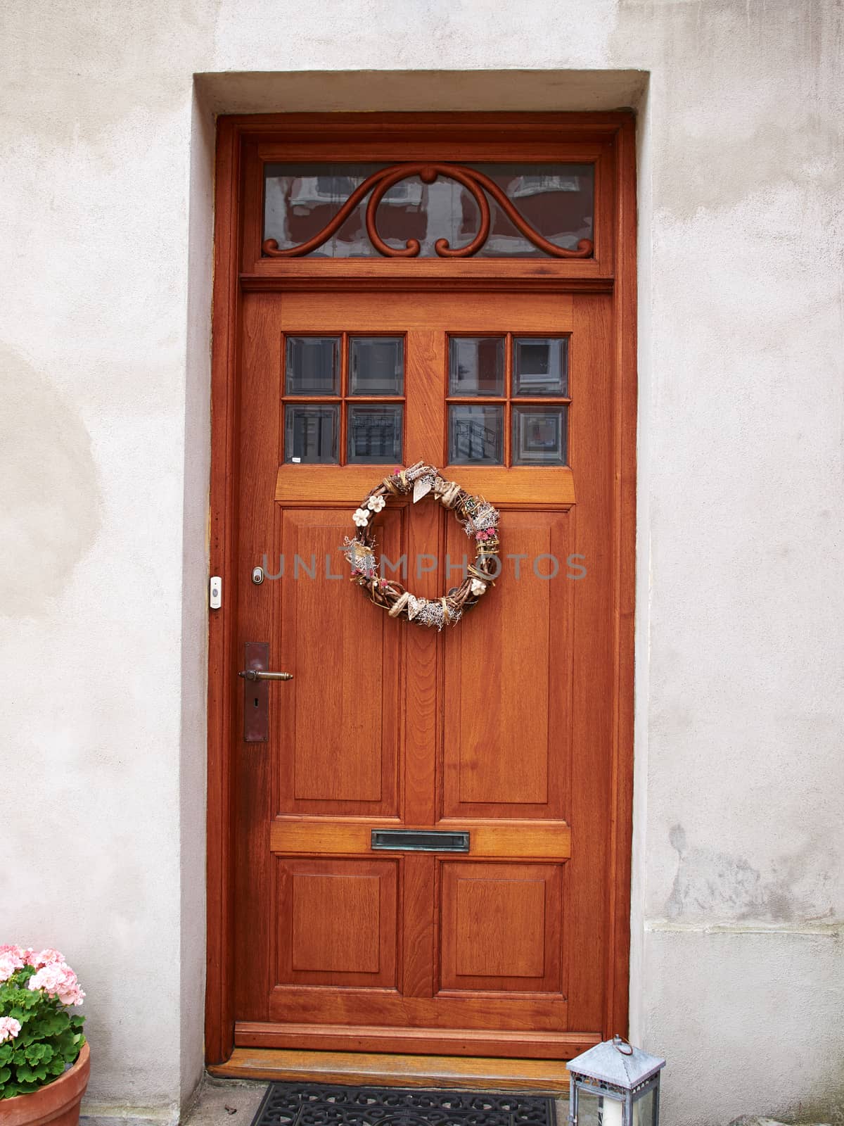 Decorative vintage classical design wooden door in a country home