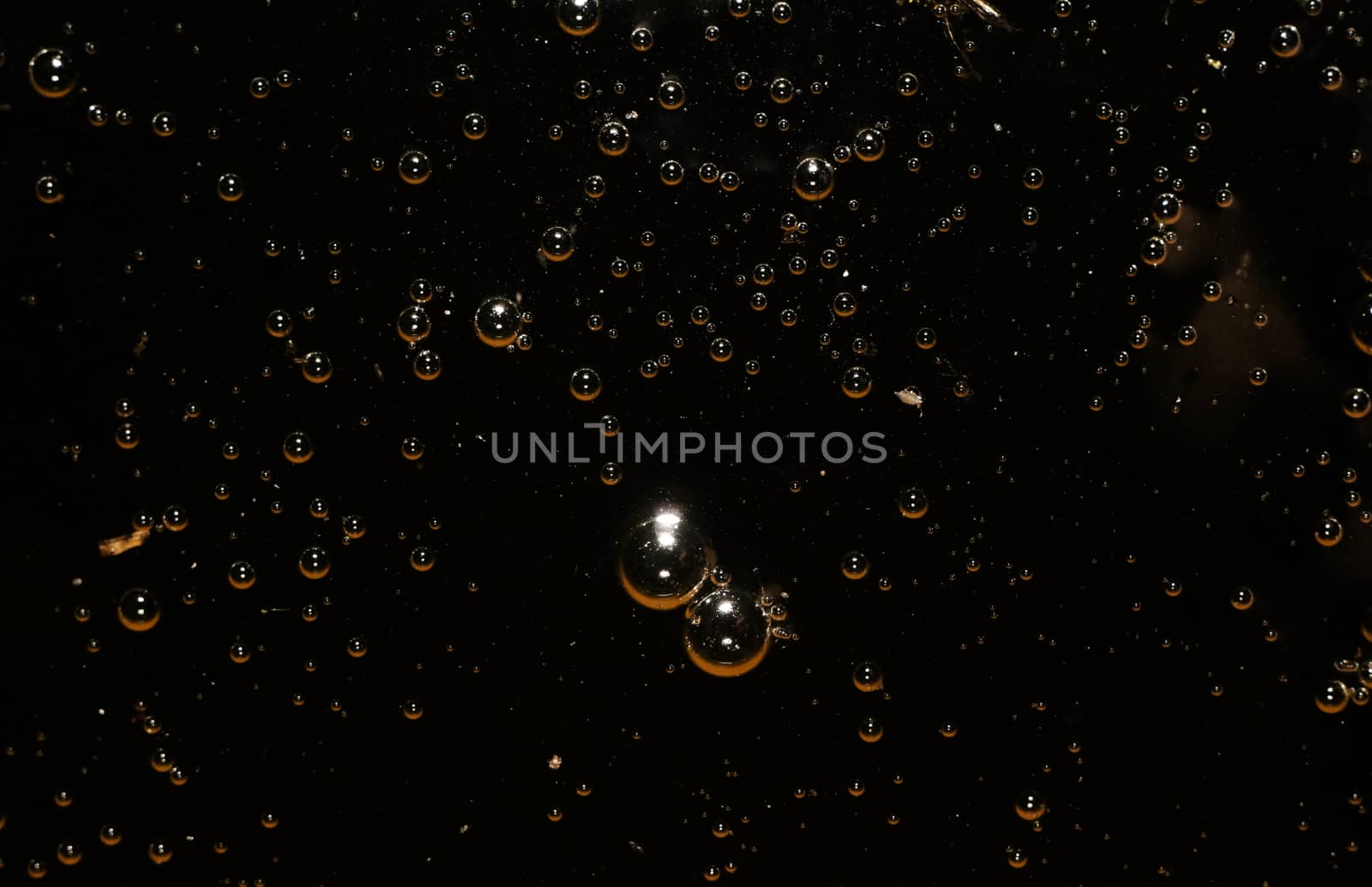 Abstract background - black water surface with bubbles                               