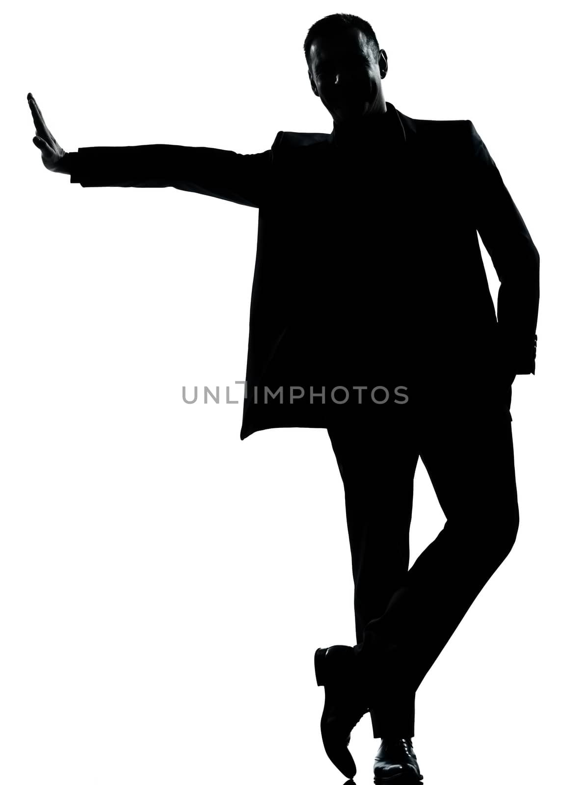 one  business man silhouette standing Full length in studio isolated on white background