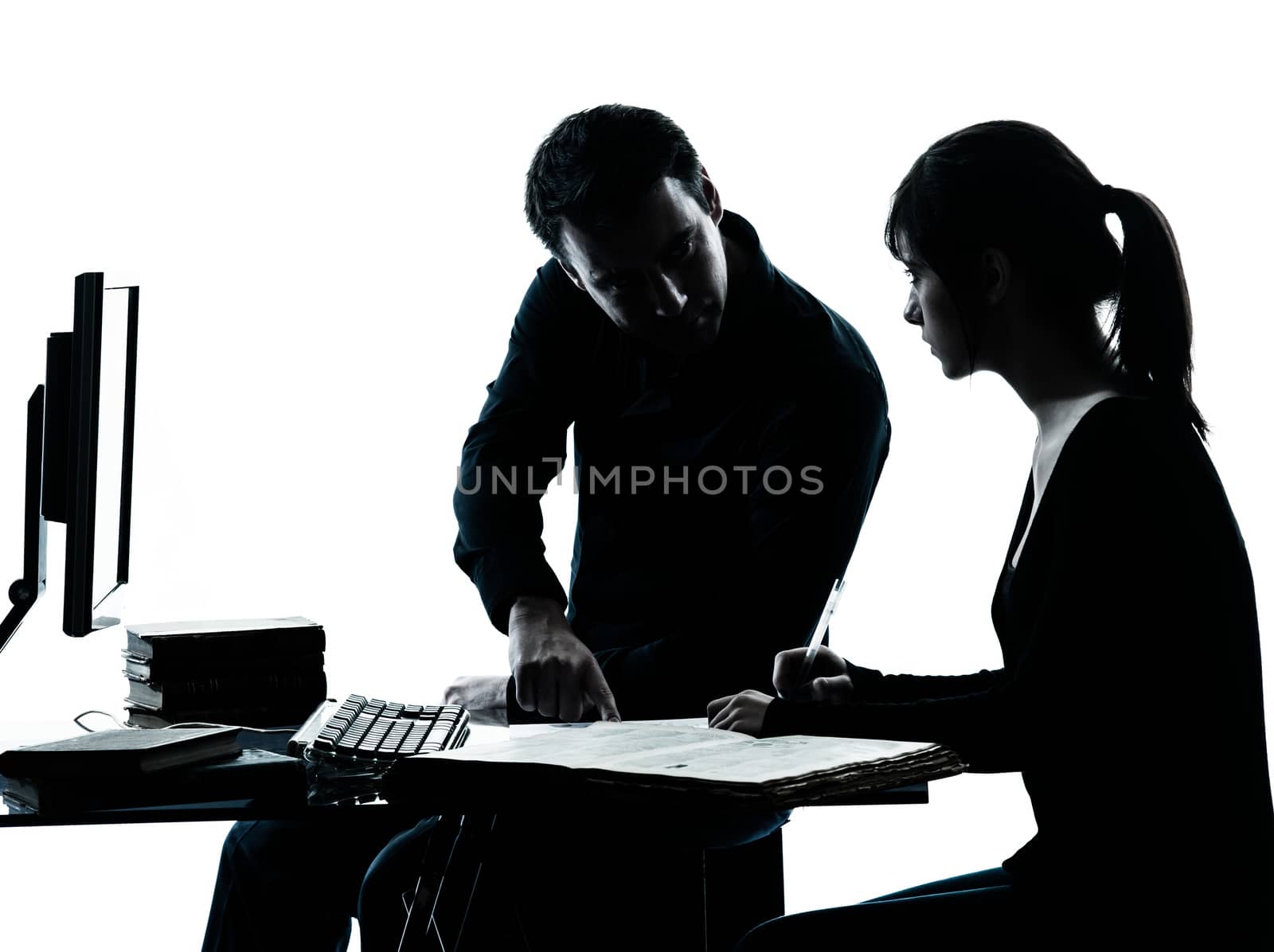 man father teacher student girl teenager homework silhouette by PIXSTILL
