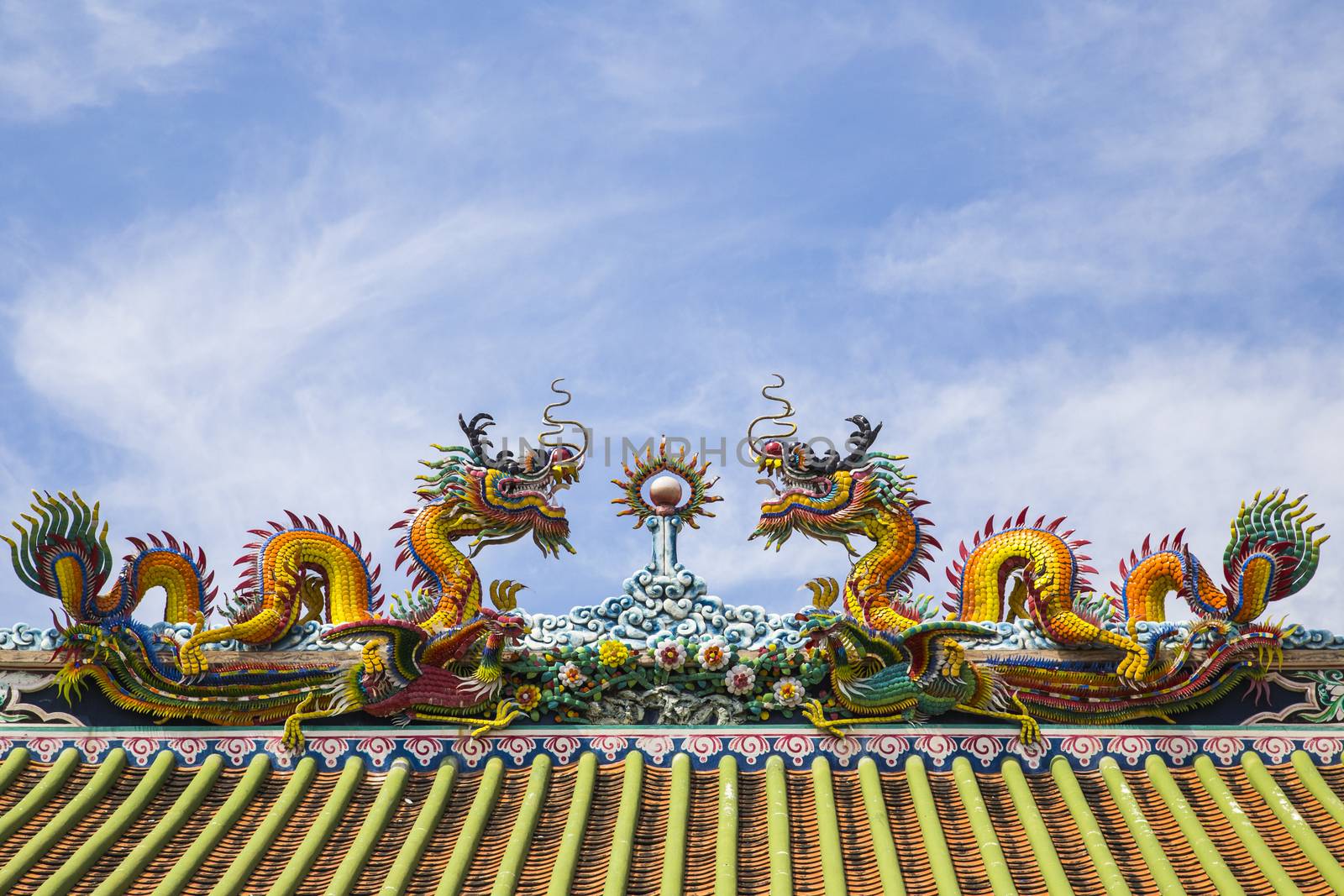Chinese dragon on blue sky with cloud by 2nix