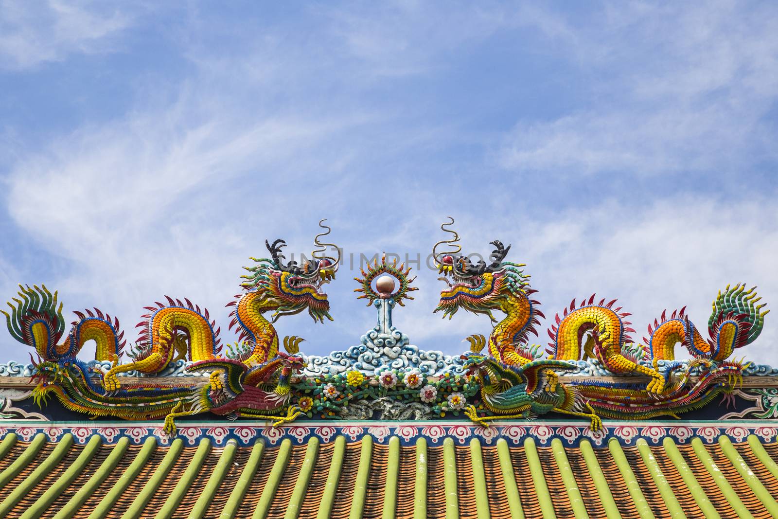 Chinese dragon on blue sky with cloud