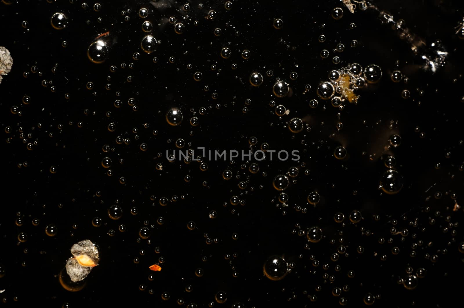 Abstract background - black water surface with bubbles